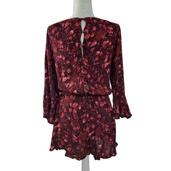 Free People All the Right Ruffles Women's Romper Red Multi Floral 3/4 Sleeve M - Picture 4 of 10